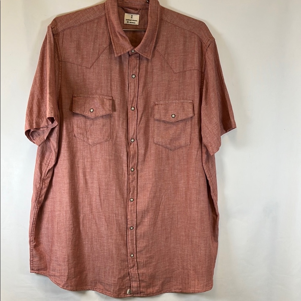 Mutual Weave Men's Western Pearl Snap Shirt Short Sleeve Red Cotton Size 2XLT